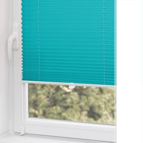 Buseu Plissee Klemmfix ohne Bohren 90x120cm Türkis Faltrollo Plisseerollo | Sonnenschutz für Fenster & Tür, Fensterrollo, Blickdicht, Sichtschutz für Wohnzimmer, Modernes Rollo - einfache Montage