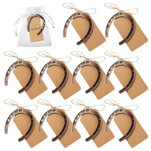 SZMK 10 Piezas Decoracion Herradura Amuleto de La Suerte,Regalo Herradura Decorativa con Cordel y Papel Kraft,Etiquetas Colgantes de Papel Kraft para Regalos para manualidades, Artesanía, Boda