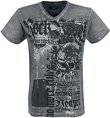 Rock Rebel by EMP Hombre Camiseta Gris con Estampado Rocky Allover S