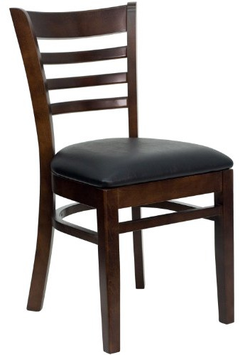 Flash Furniture HERCULES Series Ladder Back Walnut Wood Restaurant Chair - Black Vinyl Seat