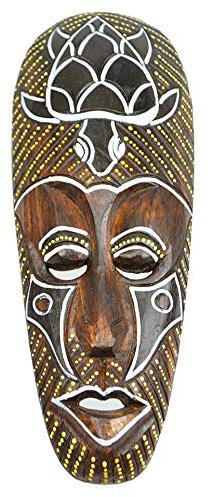 Artisanal Maschera Africano in Legno 30 cm, Motivo Tartaruga.