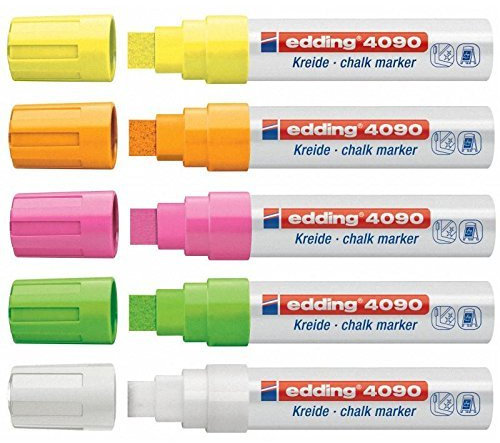 edding 4090 Fenster- / Kreidemarker, Rundspitze ca. 4-15 mm (breit, neon sortiert, 5)
