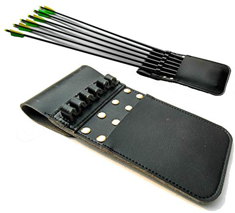Techson Bolsillo para flechas de cadera, carcaj trasero de cuero para guardar 6 flechas, accesorios de equipo de arco de caza (negro)