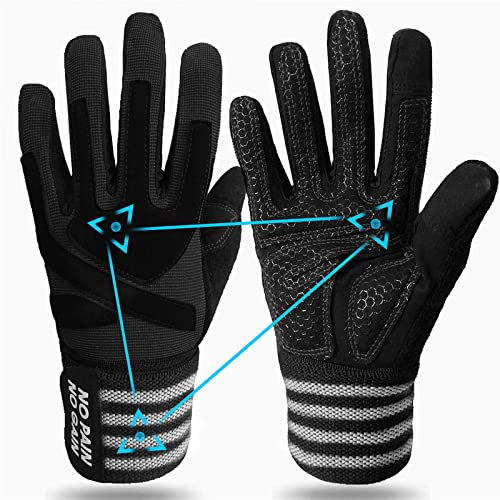 FINGER TEN Fitness Handschuhe Handgelenkschutz Trainingshandschuhe Herren Kraftsport Fitnesshandschuhe Vollfinger Sporthandschuhe Gewichtheben Bodybuilding Gym (Vollfinger Schwarz, S)