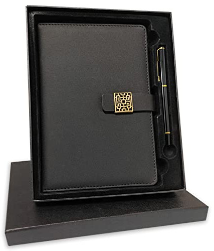 CIOUYAOS A5 Leder Notizbuch mit Stift, Schwarz Dicker Notizblock, Vintage Schreib Tagebuch Set für Reisen, Schule, Büro, Zuhause, Geschenk für Männer