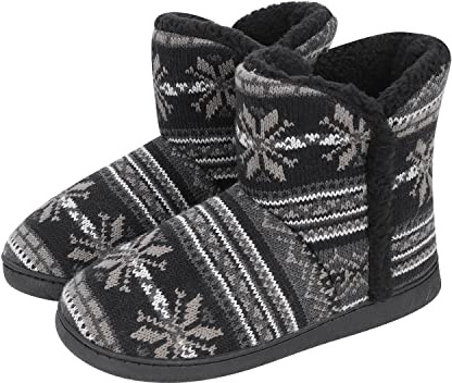 Chaussons Thermique en Cachemire Doublure Polaire Pantoufles Intérieur/Extérieur Maison Bureau Chambre Boots Bottes Hiver Chaud Mules Doux Slippers Femme Homme 45/46 EU Noir et Blanc