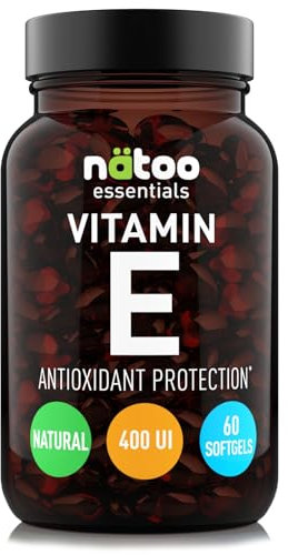 NÄTOO Vitamina E 400 UI Perle 268mg Softgel 60, Integratore Naturale (D-Alfa-Tocoferolo), Vitamina E Pura Potente Antiossidante, Vit E Alto Dosaggio 2233% del VNR
