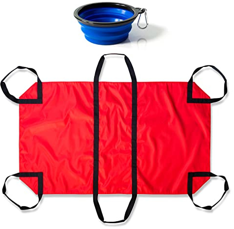 GARMISH Transport Stretcher for Dogs - Animal Emergency Transport Carrier with Buckled Adjustable Safety Strap - Complete with Collapsible Dog Bowl