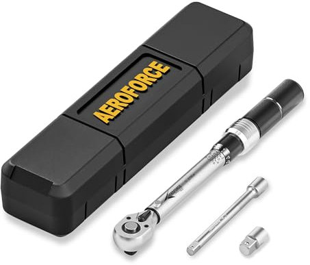 AEROFORCE Drehmomentschlüssel-Set 1/4-Zoll 3tlg mit 72-Zahn-Dual-Richtungsumkehr (5-25 NM), inklusive Verlängerungsstange und 1/4-weiblich auf 3/8-männlich Adapter