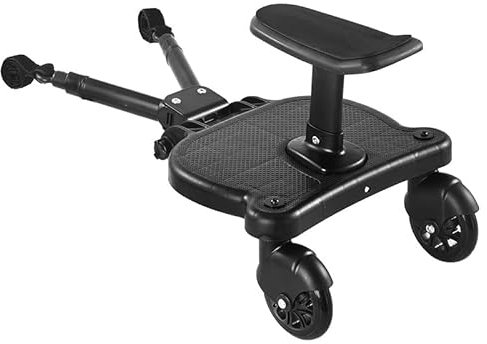 AllRight Universal Buggy Board mit Sitz, Kiddy Board Trittbrett, Universal Stehbrett, 360°Zweirad Design, Kinderwagen Zubehör, mit Kinderwagensitz,Älter Von zwei bis sieben jahren,25 kilo höchstens