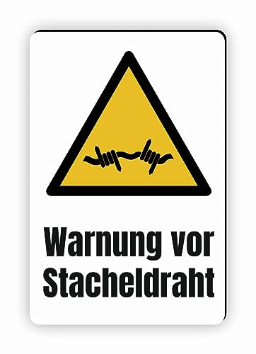 Warnzeichen (W033) Warnung vor Stacheldraht - Eckiges Warnschild mit Text - Warnschild mit Text - nach DIN EN ISO 7010