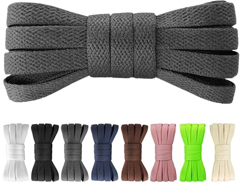 Yusimu Flat Shoe Laces for Trainers, 8mm Wide Replacement, Grey, 120cm