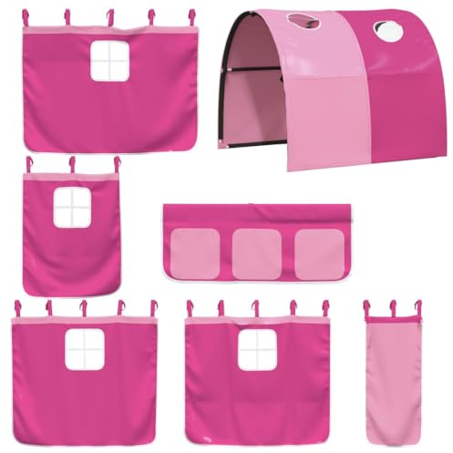 vidaXL Cortinas para Camas Altas con Túnel, Dosel con Bolsillos para Litera, Decoración para Cama de Niños, Cortinas para Dormitorio, Poliéster Rosa