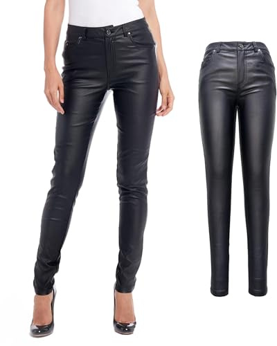 S P Y M Womens Stretchy Jeggings, Faux Leather Legging Pants with Pockets, Regular and Plus Size