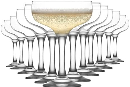 Coupé Champagnergläser, Sektschalen 12er Set 235ml 100% BLEI FREI Spülmaschinenfest Espresso Martini Gläser, Coupe Gläser, Martinigläser, Champagner Gläser, Sektschale, Cocktailschale, Coupette Glas