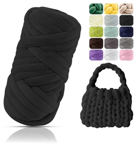 POFIBO Dicke Wolle Garn, 500g Chunky XXL Wolle zum Handstricken, Handstrickwolle, Handstrickgarn, Armstricken Dickes Garn zum Häkeln für Anfänger, Decken, Körbe, DIY-Kunsthandwerk, 16m, Schwarz