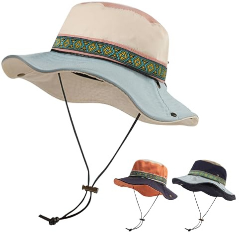 TAGVO Chapeau de Soleil En Coton Pour Hommes Femmes Pliable Chapeaux de PêCheur Safari Protection UV Chapeau Boonie de Jardin Avec MentonnièRe Ajustable Pour Le Camping, La Marche Et Les Voyages