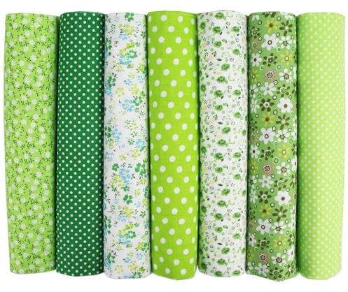 Yuiturt 7 Stück Baumwollstoff Stoffpaket 50 x 50 cm, Reiner Grüner Stoff für Patchwork, Nähen, Quilten & Basteln, Stoffreste zum Nähen, Verschiedene Muster, Stoff Grün