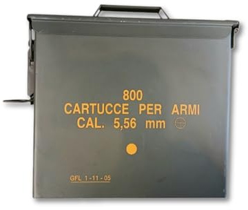 Cassetta Porta Munizioni 800 Colpi, Militaria - Scatola Metallo a Tenuta Stagna 25x27,5x14 CM per Cartucce da Caccia in Stile Militare, Accessori Tattici da combattimento - Baule in Ferro