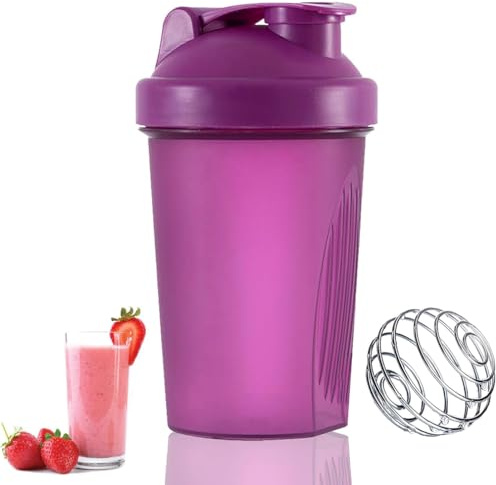 400ml Protein Shaker Bottle with Stainless Steel Mixing Ball, Leakproof Flip On Lid, BPA & DEHP free, Dishwasher Safe, Fitness Milkshake Portable Workout Water Cup, Drinks Bottles for Sports Gym