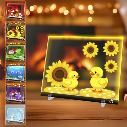 LED Glow Note Board Table Lamp, Color Changing Acrylic Dry Erase Light up Drawing Board Light for Christmas Gift,10 Light Modes Doodle Pad Message Busy Board with Led Light for Decor Home, Office