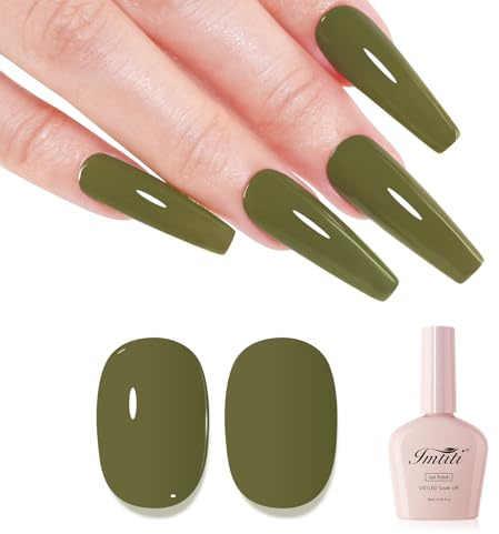Imtiti Green Gel Nail Polish, Olive Green Gel Polish Autumn Winter Soak Off UV LED High Gloss DIY Design 10 ml