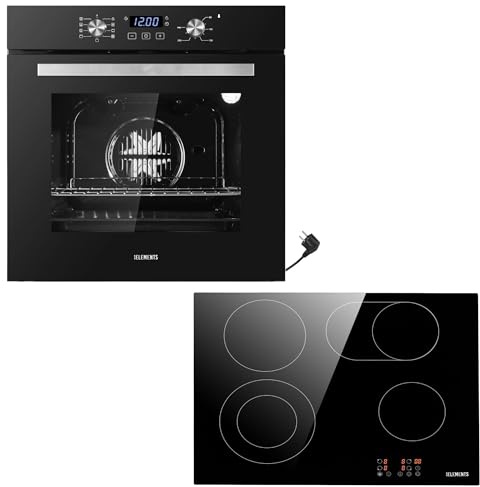 KB ELEMENTS AQUA CLEAN - Juego de cocina (60 cm, placa de cocción de 59 cm, con zona flexible, temporizador, seguridad infantil, parrilla, aire caliente, placa de vitrocerámica de 60 cm, color negro y