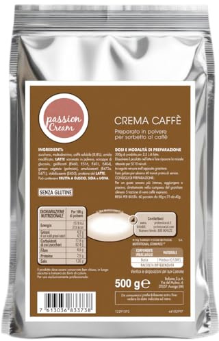 Passion Cream Crema Caffè 500g, Preparato in Polvere per Sorbetto, Crema Fredda, Senza Glutine, Ideale per Bar, Gelaterie, Ristorazione e Uso Professionale