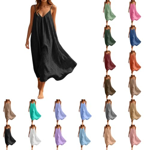 Générique Robe Caraco Dos Nu Femme Longue, Décontractée D'Été Robes À Bretelles Spaghetti, Légère Fluide Backless Dress Chic Et Elegant Bohème pour Vacances Plage