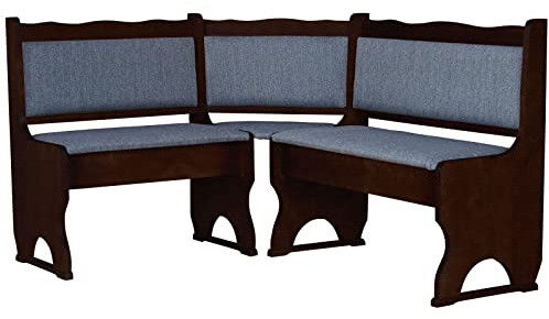 k koma Panca angolare imbottita in legno di pino, colore noce, con imbottitura, in legno massello, grigio scuro (120 x 140 cm)