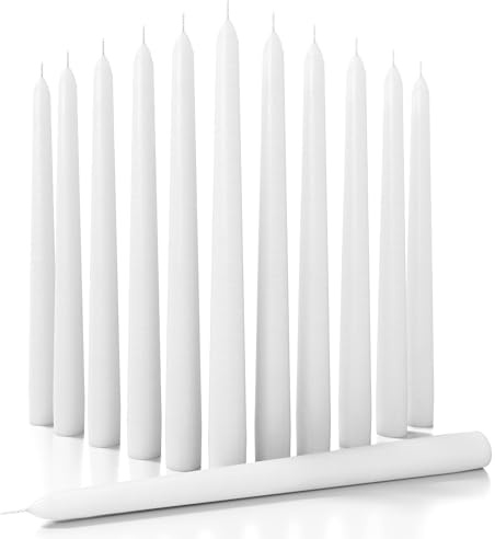 CANDWAX Lot de 12 bougies coniques blanches de 25,4 cm – Sans goutte et sans fumée Idéal comme bougies de Shabbat ou chandeliers de dîner – Grandes bougies en vrac