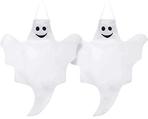 SKYLETY 2 Pieces 32 Inch Ghost Windsock Halloween Hanging Decoration for Outdoor Hanging