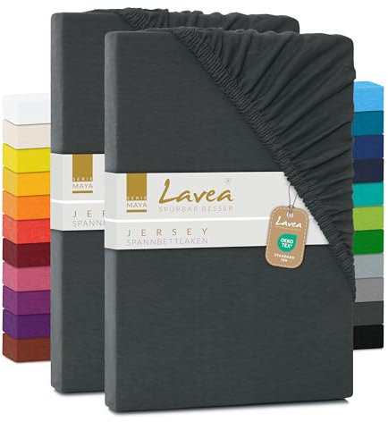 2er Set Spannbettlaken - Serie Maya Doppelpack Spannbetttuch für Matratzen bis 20cm - 120x200cm, Anthrazit, 100% Baumwolle, hochwertige Verarbeitung, mit Gummizug