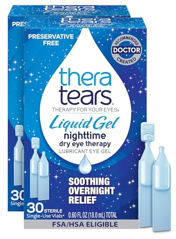 TheraTears Liquid Gel Nighttime Eye Drops for Dry Eyes, 30 Vials, 30 Count (Pack of 2)
