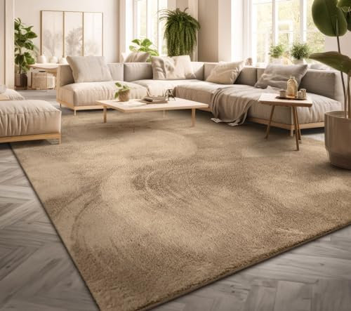 TT Home Alfombra Salón Pelo Corto Monocolor Diseño Moderno Lavable, Color: Beige Oscuro, Tamaño:120x160 cm