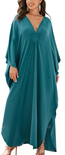YOUKD Robe Longue Caftan Longue Couleur Unie pour Femme Grande Taille Maillot de Bain Plage Couverture