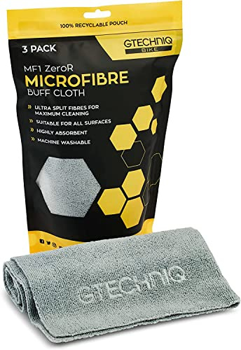 Gtechniq Bike MF1 ZeroR Microfibre Cloth (3 Pack) | Edgeless Soft Cloth Removes Dirt and Moisture from Bike Frame, Drivetrain and Clothing, Ultra Split Fibres, Machine Washable, 300gsm, 40x40cm