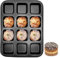 Brownie Baking Pan 12 Square Cavity Mini Cake Antiadherente Acero al carbono Muffin Bakeware Cupcake Pan Divisor Molde Mini Pan Moldes para hornear para Hornear(Negro)