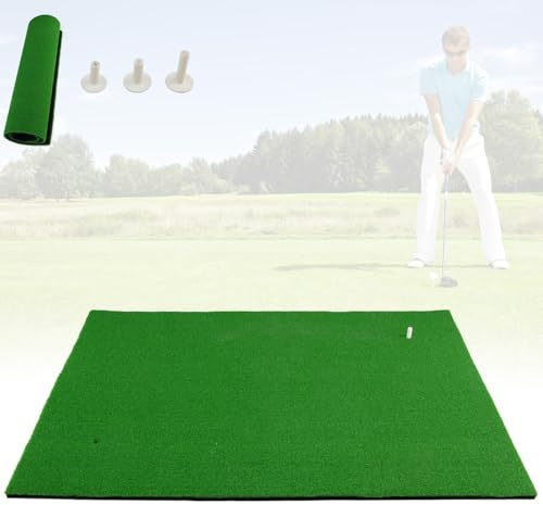 GYMAX Alfombrillas de Golf 150 x 100 cm, Tapete de Golf con 3 Tees de Goma y 2 Posiciones, Césped Artificial de 12 mm, Unisex Adulto