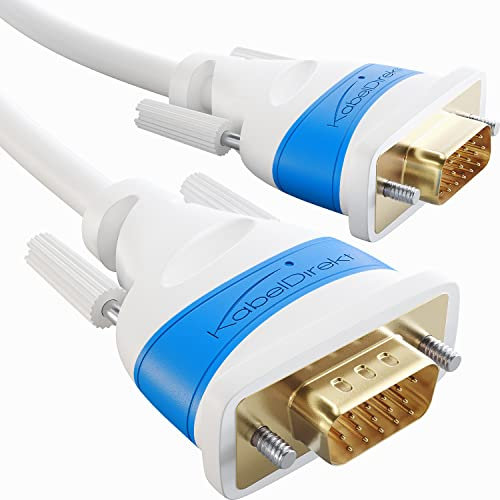 KabelDirekt – VGA Monitor Kabel für maximale Bildqualität durch hochreine Kupferleitungen – 1m (Full HD, VGA-Stecker auf Stecker, verbindet PC mit Bildschirm/Beamer/Projektor, D-Sub 15, weiß)