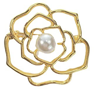 Damen-Brosche aus Metall mit Perlen, modisches Accessoire, für Schals, Clipper - Golden Camellia