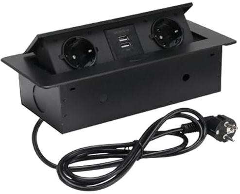 Versenkbare Tischsteckdose, 2 Stecker 2 USB Anschlüsse mit Kontrollleuchten 220 V/16 A 1.8M Kabel, Tischsteckdose für Büros Hotels Schulen Wohngebäuden