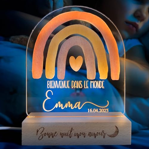 Pixel® Lampada personalizzata con nome luce notturna per bambini bambina neonato con animali Idea regalo nascita bimbo bimba battesimo compleanno Regalo Natale per neonati Personalizzato (Arcobaleno)