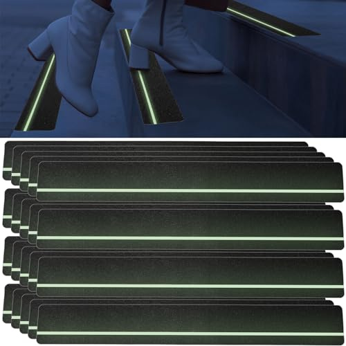 Weysat 20 Pcs 4'' x 30'' Anti Slip Stair Treads with Reflective Stripe Non Slip Grip Tape Adhesive Non Skid Tape Staircase Step Tread for Indoor or Outdoor Stair and Slippery Surface(Glow in the Dark)