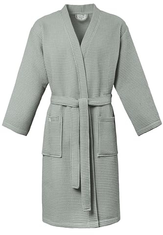 PandaHome L & G Bademantel 100% Baumwolle Waffelstoff Reisebademantel für Damen und Herren, Weiches, Saugfähiges und Leichtes Spa Bademäntel (Grün, L)