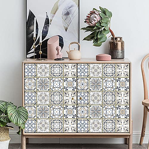 Self Adhesive Wall Tiles Stickers Elegant Duck Egg Blue Tile Stickers PVC Self Adhesive Wall Tiles Heat Resistant Tile Stickers for Kitchen Bathroom Waterproof Peel and Stick Floor Tiles Ti