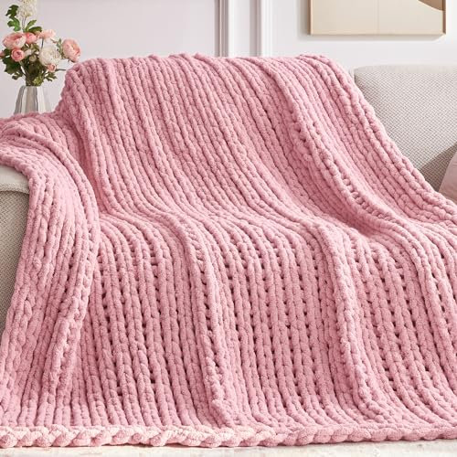 Negwoo Tjock stickad filt, 76 cm x 102 cm stickat överkast, Chenille-garn