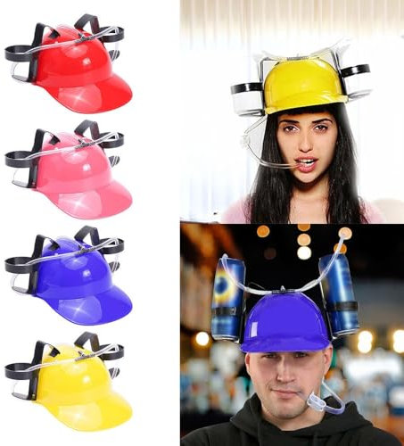 SZHXVIVISY Kreative Soda Bier trinken Helm faul Getränk trinken Hut für Sportveranstaltungen Bierdose Halter Kappe mit Schlauch Hände frei Party Getränkespender (Rosa)