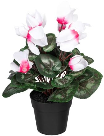 2er Set Kunstpflanze Alpenveilchen 30 cm in Weiß-Pink im schwarzen Topf 10 cm