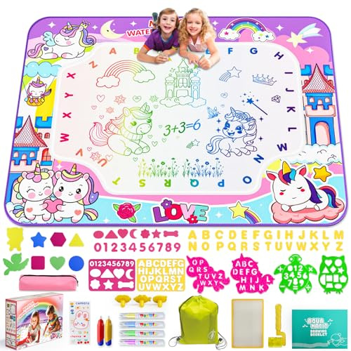 Water Doodle Mat,40 x 32 Inch Large Drawing Mat with Backpack,Educational Toys Gifts for Kids Boys Girls,Mess Free Painting for Toddlers Age 2 3 4 5 6 7 8 Year Old